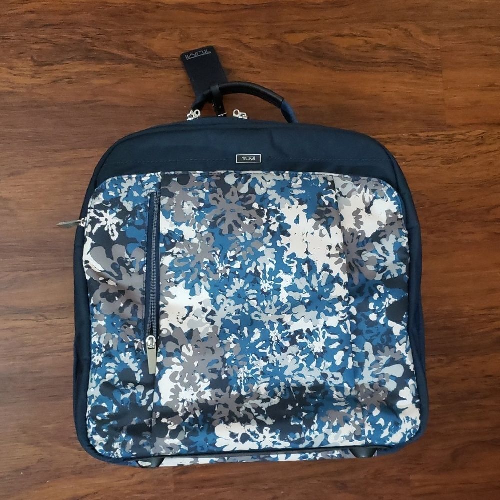 Tumi Blue Floral Chic Feminine Designer Voyageur Travel Carry On Roller Bag